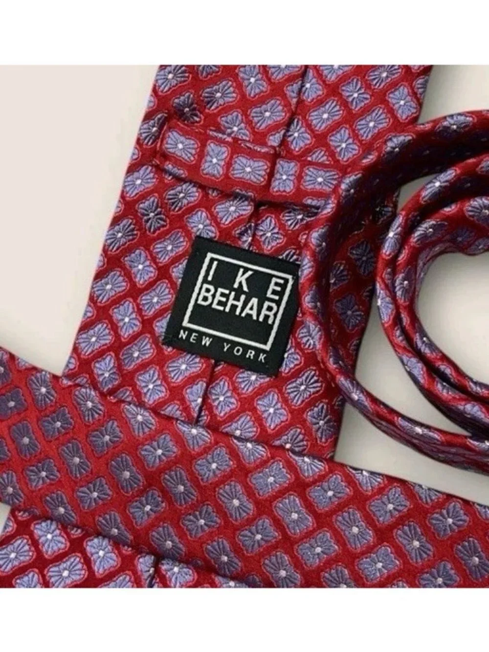 IKE BEHAR Silk Tie USA Changing Red Blue Geometric W:3.5